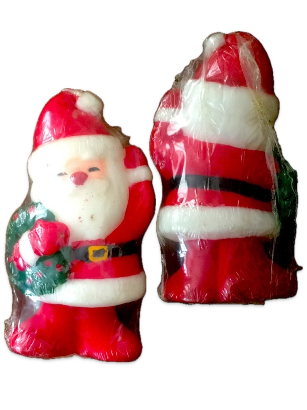 Vintage Christmas Santa Claus Candle Green Wreath Hong Kong Deadstock NWT